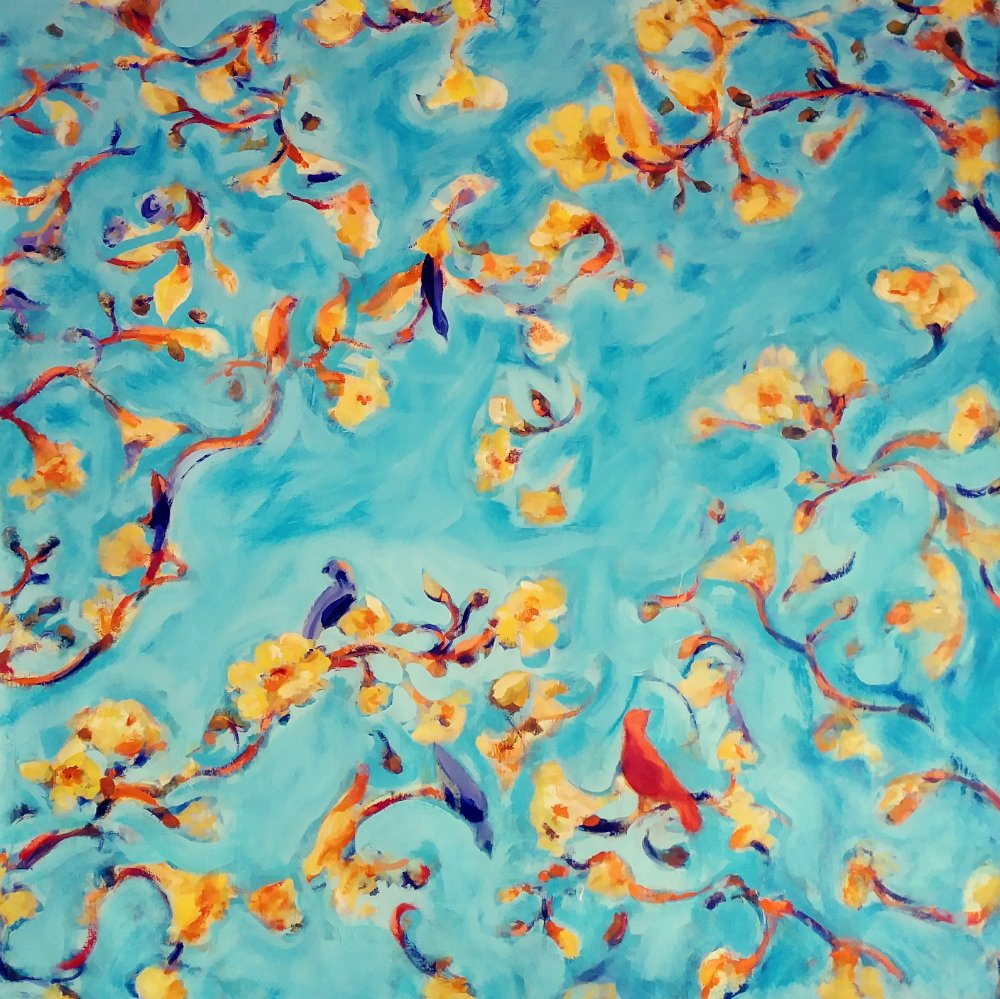 Birds and Blossoms 44" x 44" Canvas 2021 #011